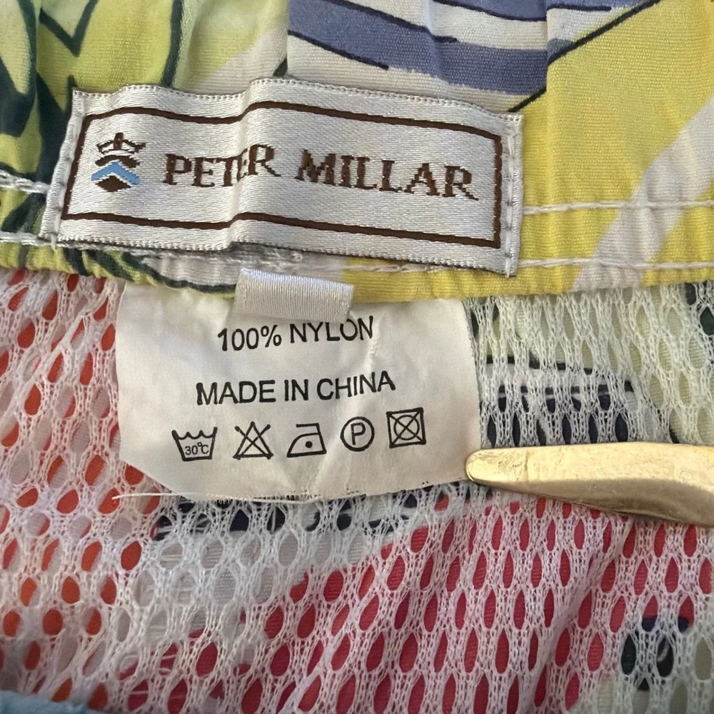 Peter Millar Men Large Swim Trunk VW Bus Beach Scene Multicolor Nylon Mesh Lined